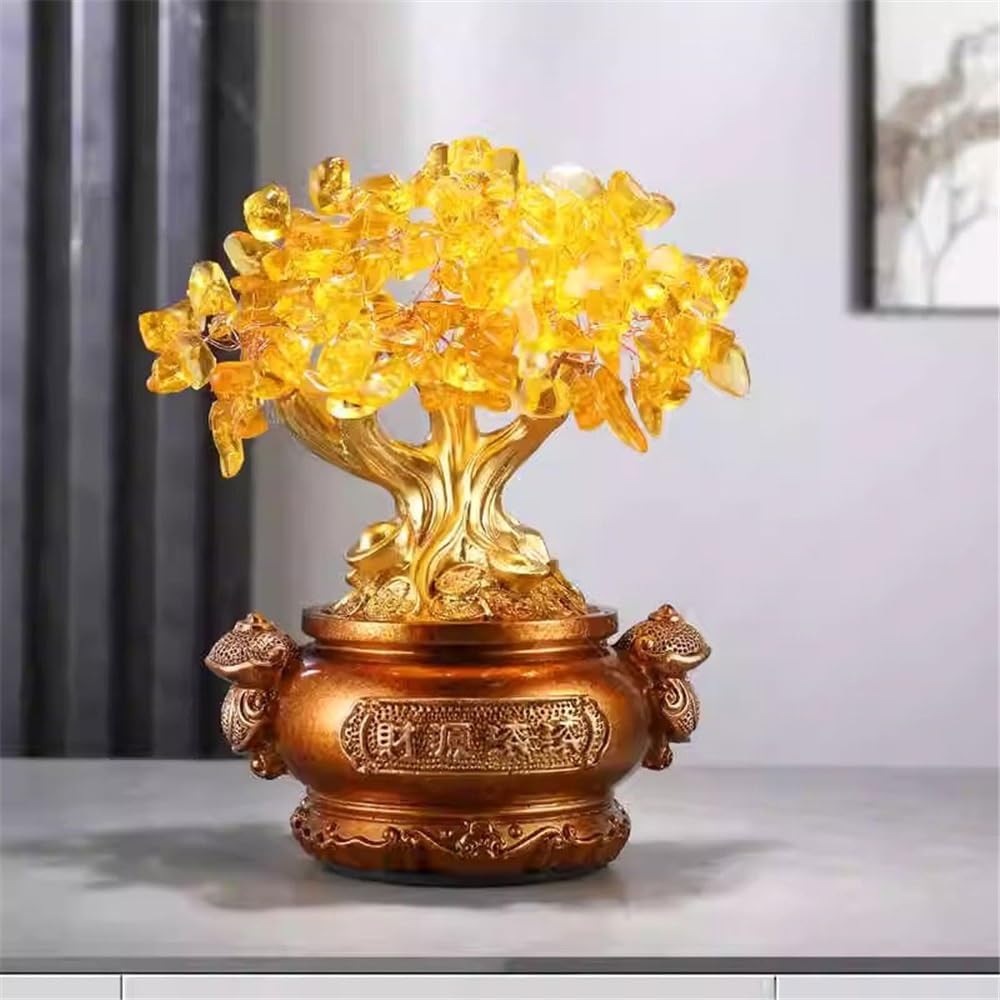 Deko Geldkristallbaum, Edelstein-Chakra-Baum, Büro-Schreibtisch-Dekor, spiritueller Kristallbaum-Ornament Feng Shui(Yellow)
