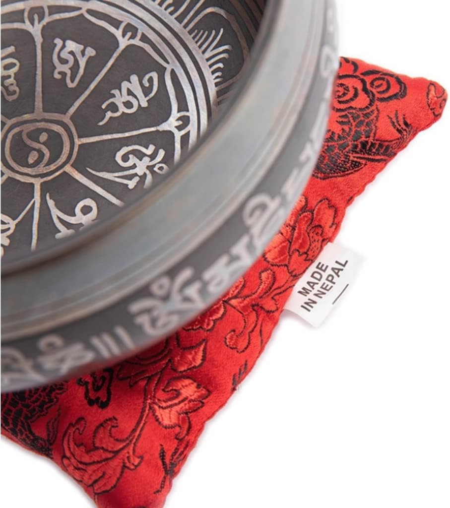 Premium Tibetan Singing Bowl Set – Handmade in Nepal Sound & Meditation Bowl – Spiritual Decor for Yoga, Wellness Spaces & Relaxation by Himalayan Bazaar (Brown & Red)