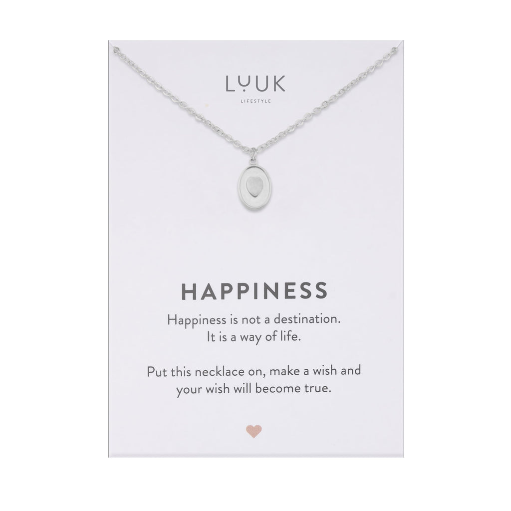 LUUK LIFESTYLE Filigrane Halsketten mit Anhänger und Karte mit HAPPINESS Spruch, zeitloses Design und moderne Motive, in Silber, Gold und Rosegold