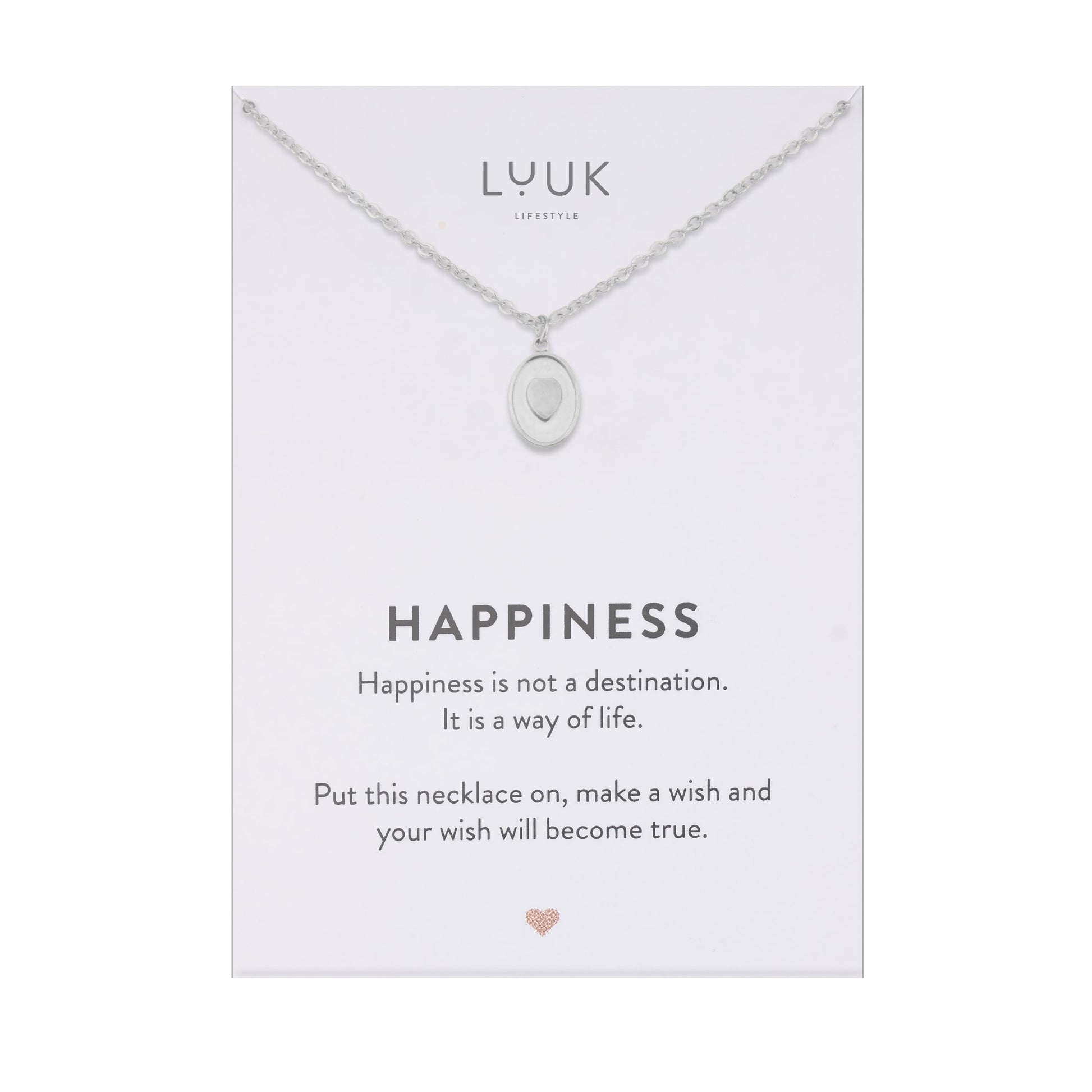 LUUK LIFESTYLE Filigrane Halsketten mit Anhänger und Karte mit HAPPINESS Spruch, zeitloses Design und moderne Motive, in Silber, Gold und Rosegold