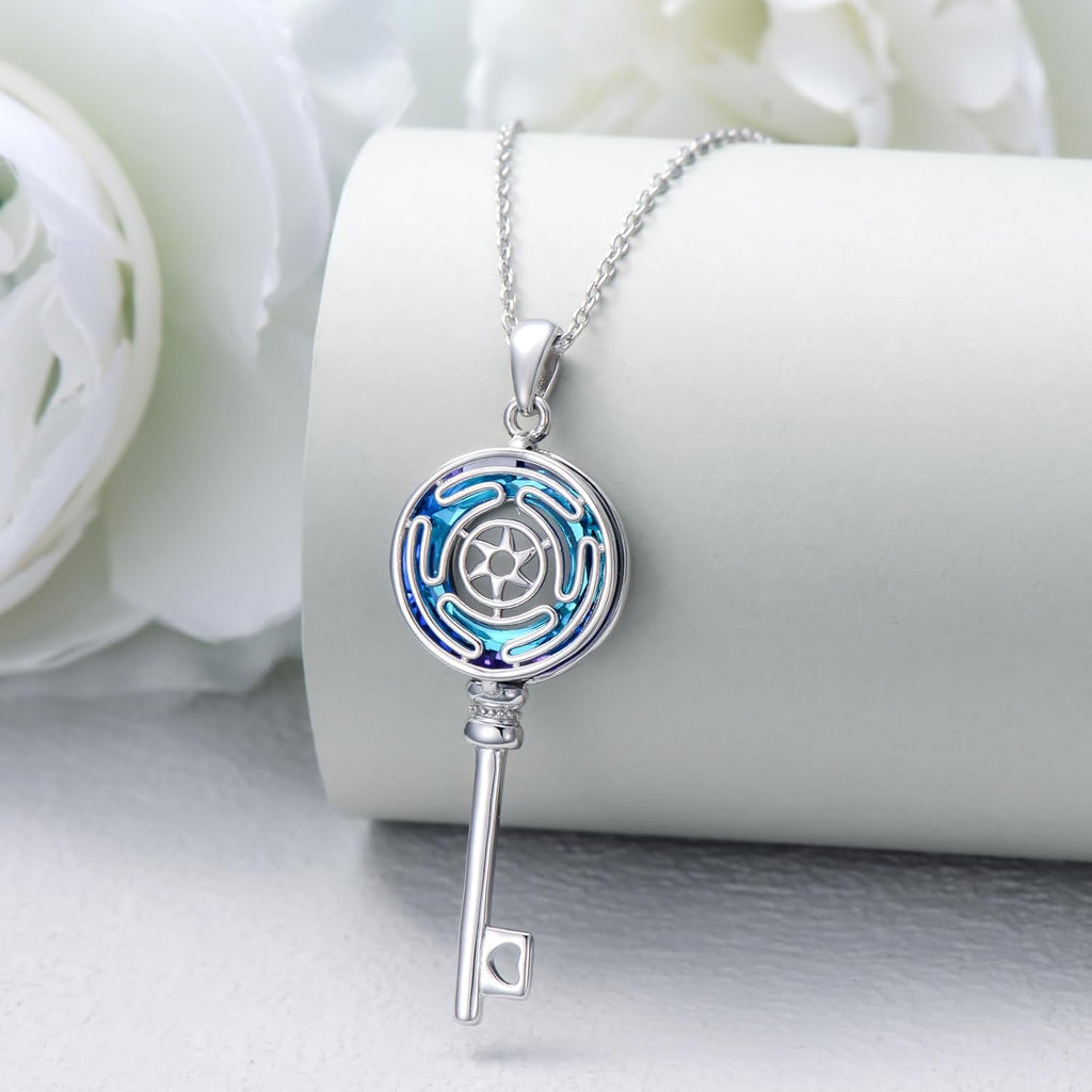 Schlüssel Amulett Halskette 925er Sterlingsilber Allah Hekate Dreifachmondgöttin Tetragrammaton Anhänger Halskette Schlüssel Wicca Heidnischer Pentagramm Schmuck Geschenke Für Frauen