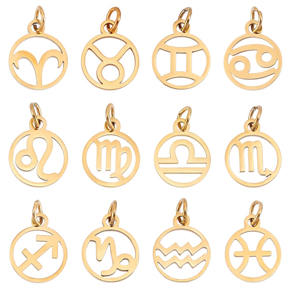 UNICRAFTALE Charm 12 Sternbildern Edelstahl Sternzeichen Anhänger Flach Und Rund Charms Sternbild Anhänger Für Die Herstellung von DIY Schmuck