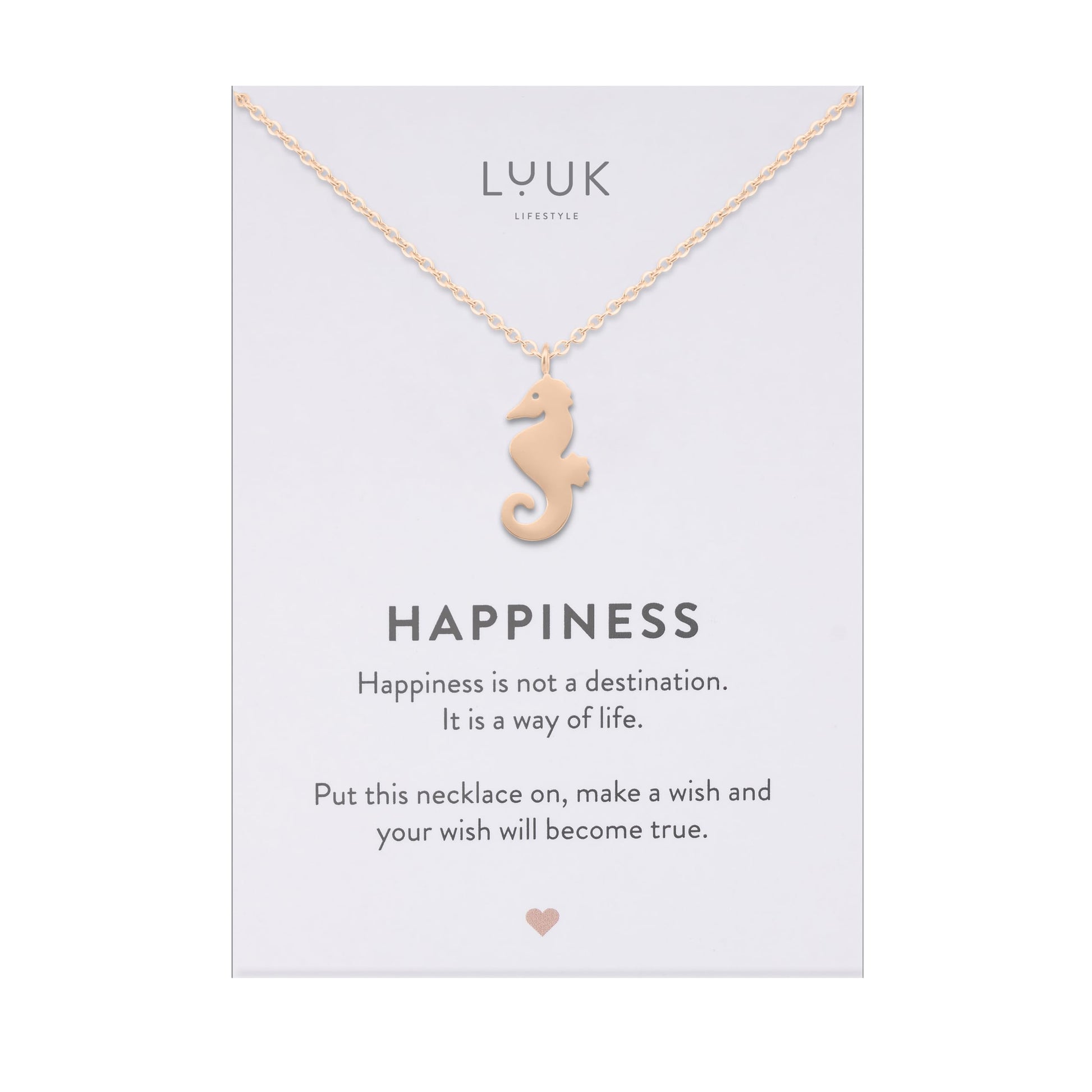 LUUK LIFESTYLE Filigrane Halsketten mit Anhänger und Karte mit HAPPINESS Spruch, zeitloses Design und moderne Motive, in Silber, Gold und Rosegold