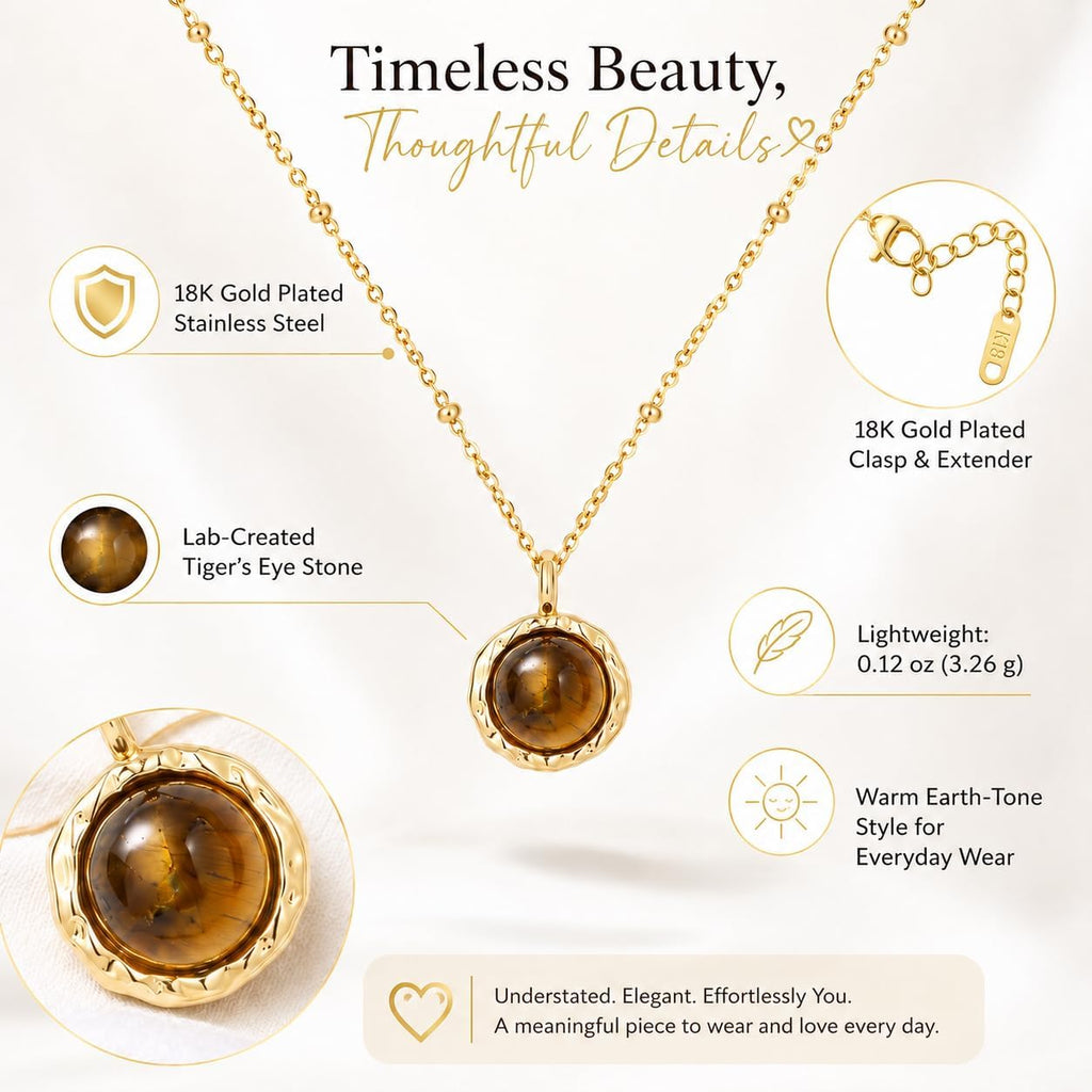 Gold Tiger Eye Necklace for Women, Small Pendant Everyday Jewelry