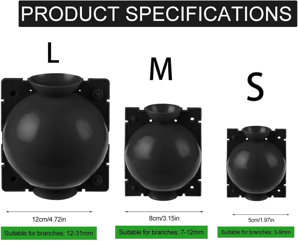 20 Stücke Pflanzenwurzelbox, Pflanzenwurzelgerät Wiederverwendbares Pflanzenwurzelgerät Hochdruck-Vermehrungsball für Bäume Blumen Garten Boden Veredelungsbox, Schwarz-Mittel