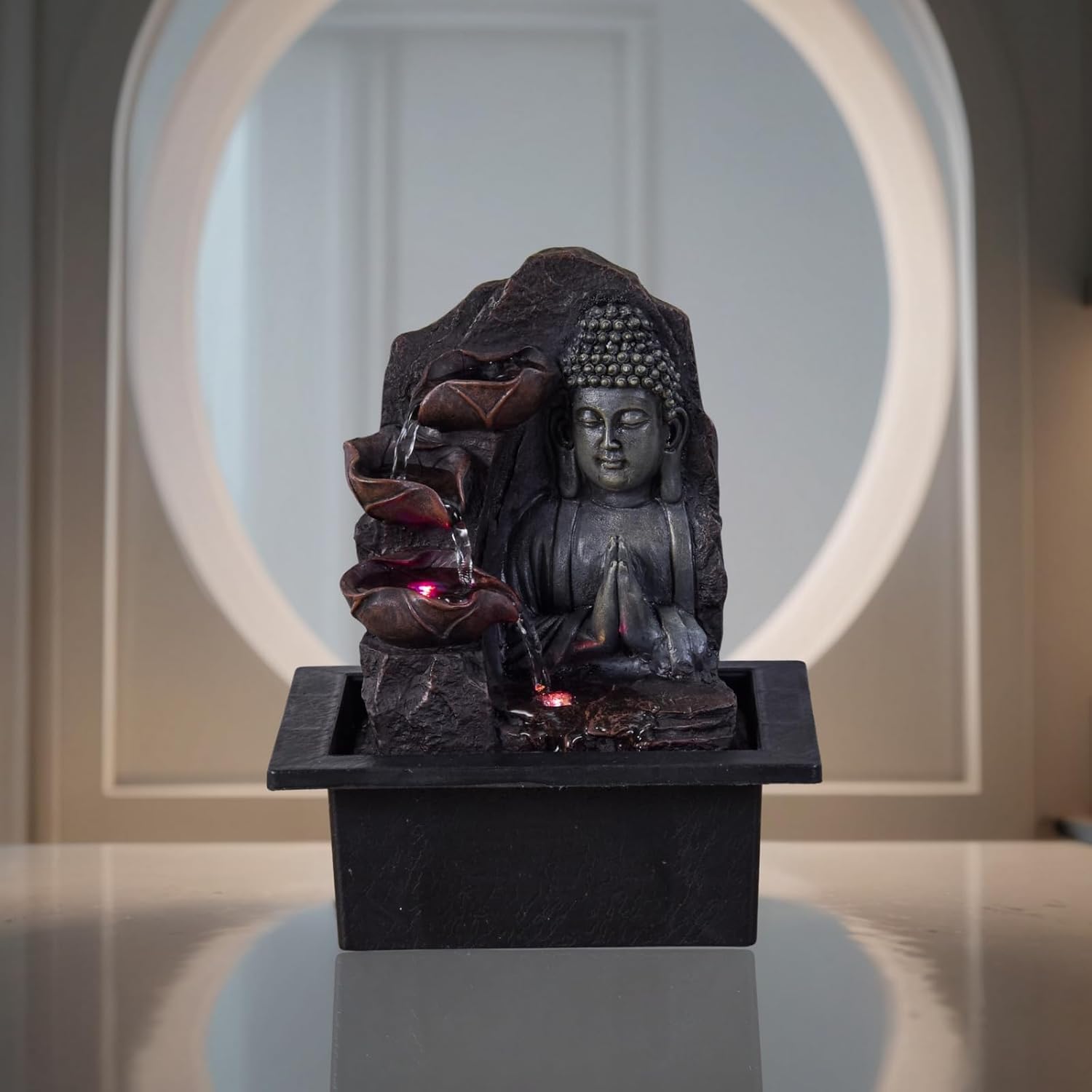 Zen'Light Spirituality Buddha Fountain, Polyresin, Dark Brown, 21 x 21 x 26 cm