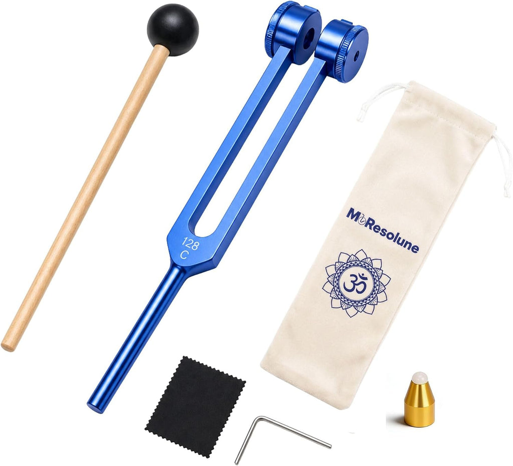 128 hz Tuning Fork for Healing Blue Meditation Tools | 128 hertz Tone Therapy Healing Instrument Diapason Chakra Sound Therapy Products Weighted Tuning Fork for Mindfulness