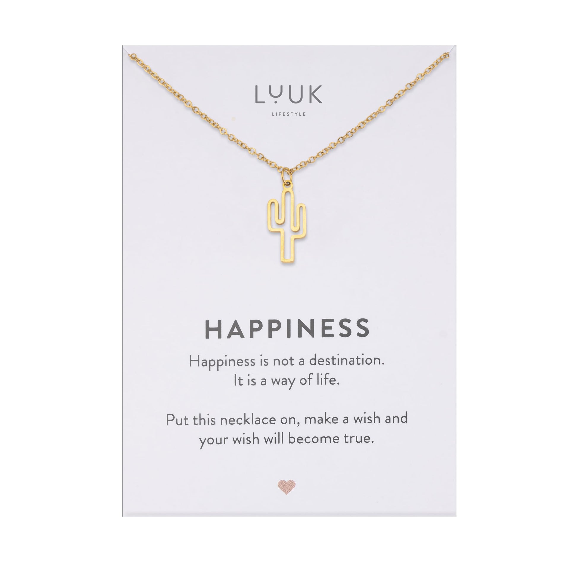 LUUK LIFESTYLE Filigrane Halsketten mit Anhänger und Karte mit HAPPINESS Spruch, zeitloses Design und moderne Motive, in Silber, Gold und Rosegold