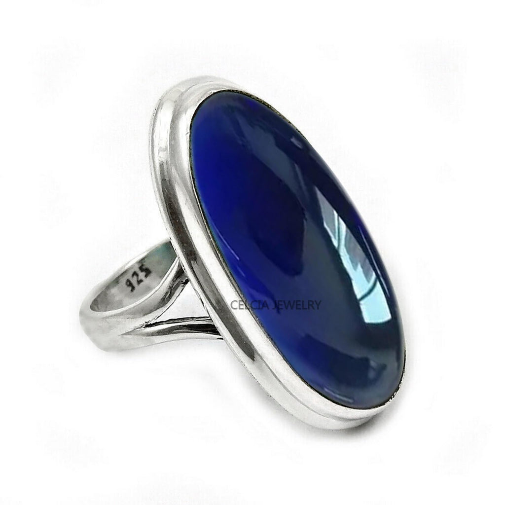 Large Oval Gemstone Handmade Jewellery, 925 Sterling Silver Tribal Ring, Engagement Gifts for Couples, Birthday Gifts for Men, Fathers Day Gifts, Promise Ring, Men's Gifts (Size 7.5, Charoite)