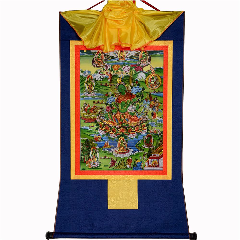 Gandhanra Green Tara Thangka Tibetan Thangka Art - Hot Stamped Buddha Tapestry for Zen Home Decor, Meditation, Spiritual Relaxation, and Peace