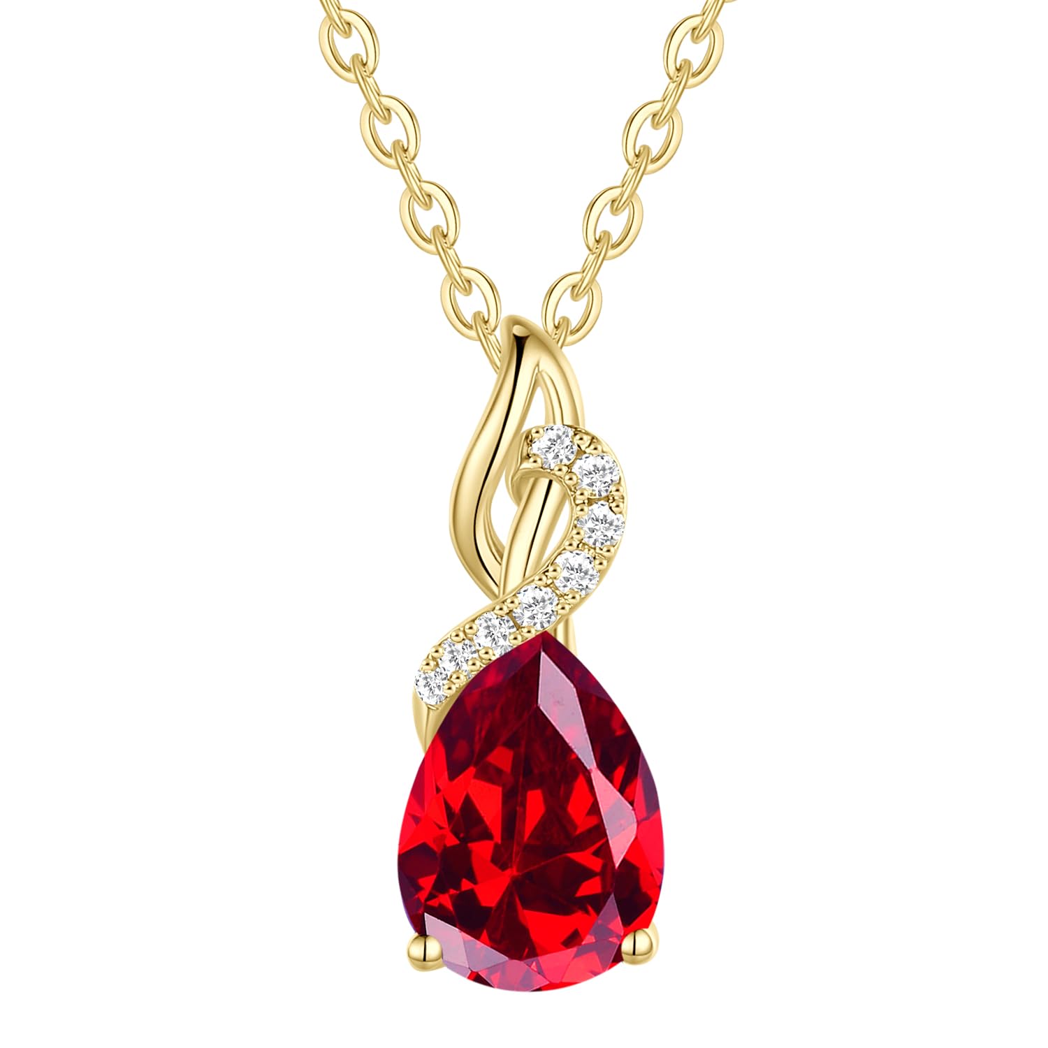 FANCIME Solide 14 Karat 585 Gelb Gold Anhänger Kette mit Tropfen Edelstein und 0.28ct Diamant Geschenk Schmuck für Damen Sie, 925 Silber Kettenlänge: 40 + 5 cm