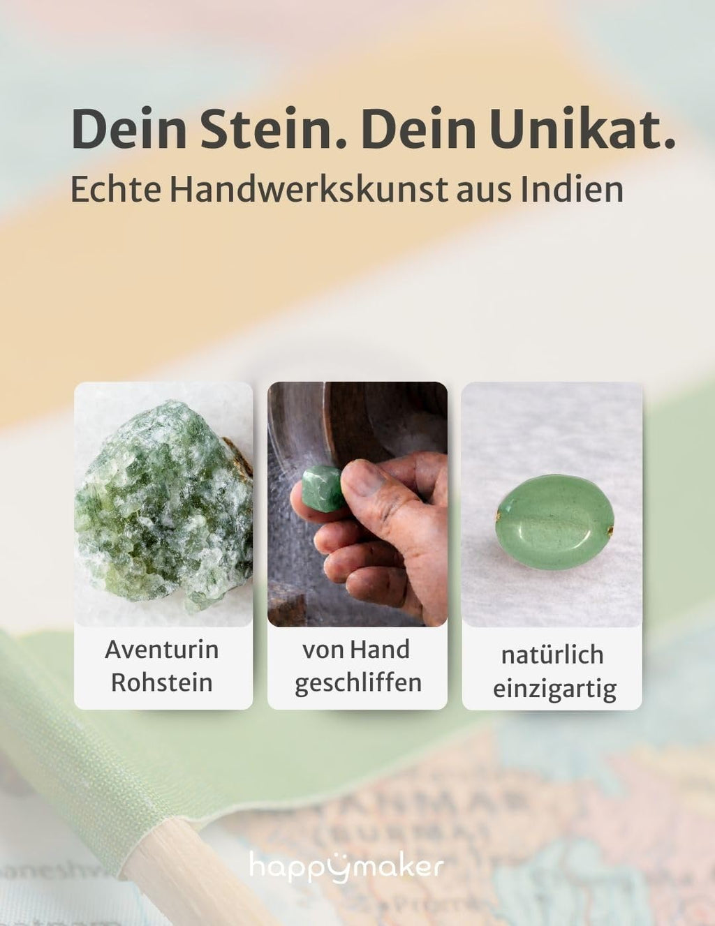 happymaker - Edelstein Armband Damen, handgefertigt in Deutschland mit Goldperlen, Geschenkkarte und Geschenkverpackung, Mutmacher Geschenk