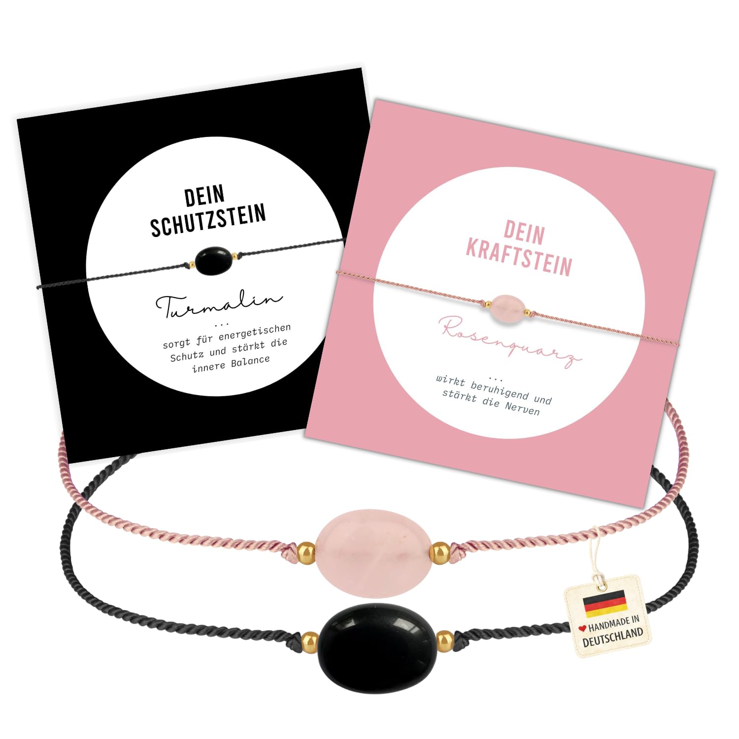 happymaker - Edelstein Armband Damen, handgefertigt in Deutschland mit Goldperlen, Geschenkkarte und Geschenkverpackung, Mutmacher Geschenk