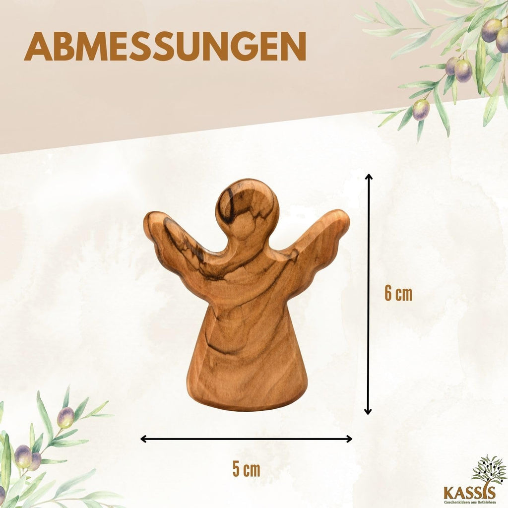 Kassis Geschenkartikel Olivenholz-Schutzengel - Handgefertigte Engel-Figur aus Bethlehem - Schutzengel-Glücksbringer - (ohne Gravur) - (1 Stück)