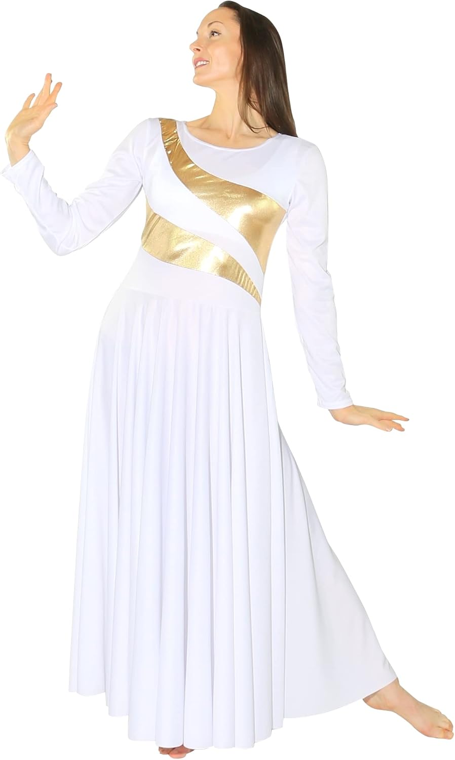 Danzcue Womens Metallic Worship Dance Dress, Metallic Bicolor Full Length Praise Dance Dress