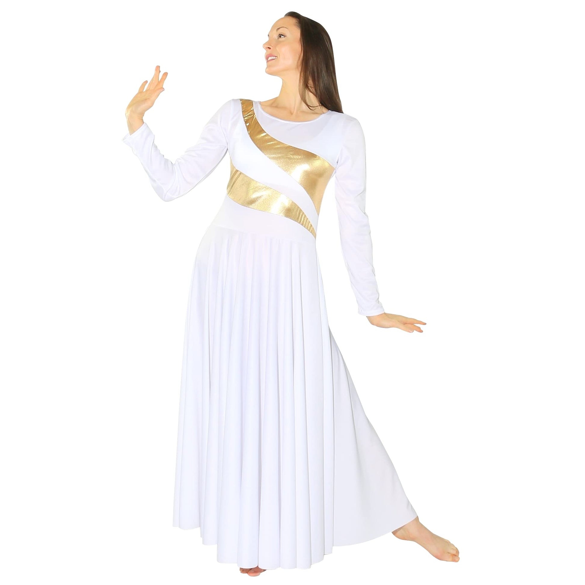 Danzcue Womens Metallic Worship Dance Dress, Metallic Bicolor Full Length Praise Dance Dress