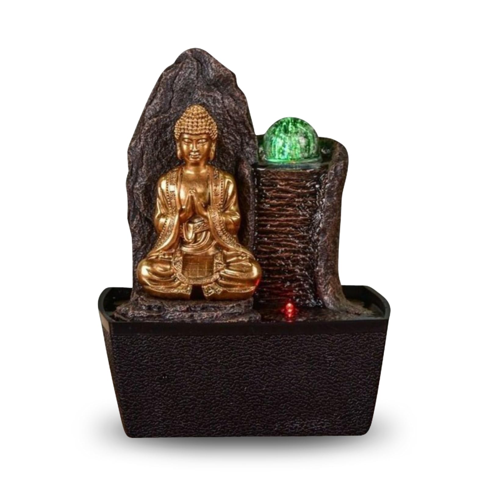 Zen'Light Spirituality Buddha Fountain, Polyresin, Dark Brown, 21 x 21 x 26 cm