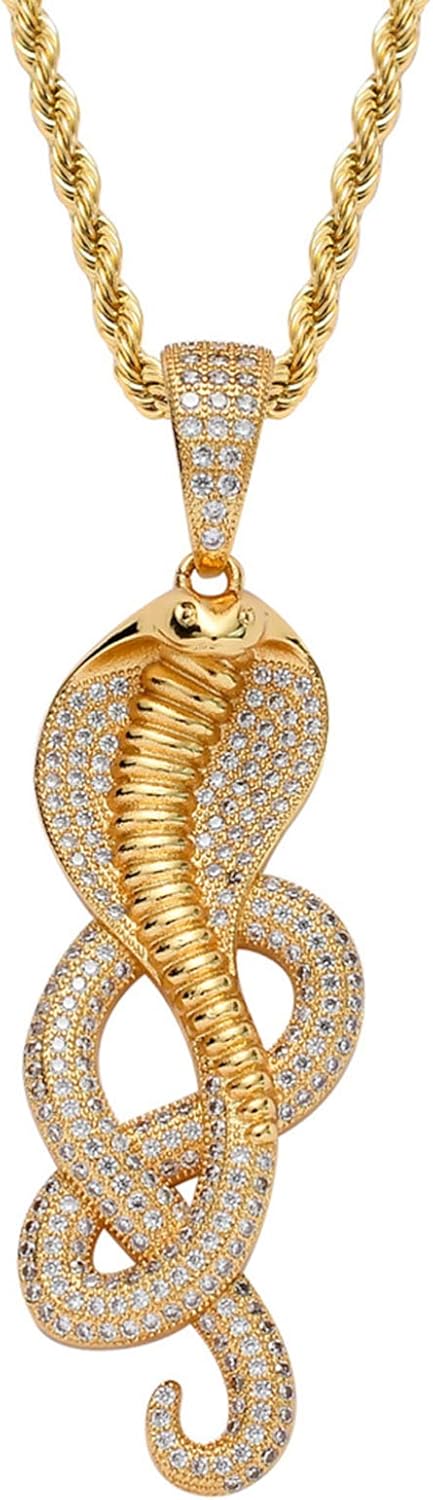 Women's Jewelry Hip Hop Iced Out Halskette mit Cobra-Schlangen-Anhänger, Micropave, 14 Karat vergoldet, simulierter Diamant, Tierliebhaber-Schmuck für Männer und Frauen Necklace