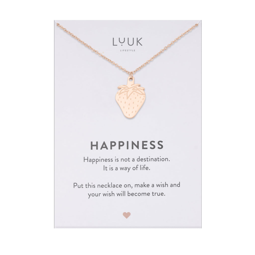 LUUK LIFESTYLE Filigrane Halsketten mit Anhänger und Karte mit HAPPINESS Spruch, zeitloses Design und moderne Motive, in Silber, Gold und Rosegold