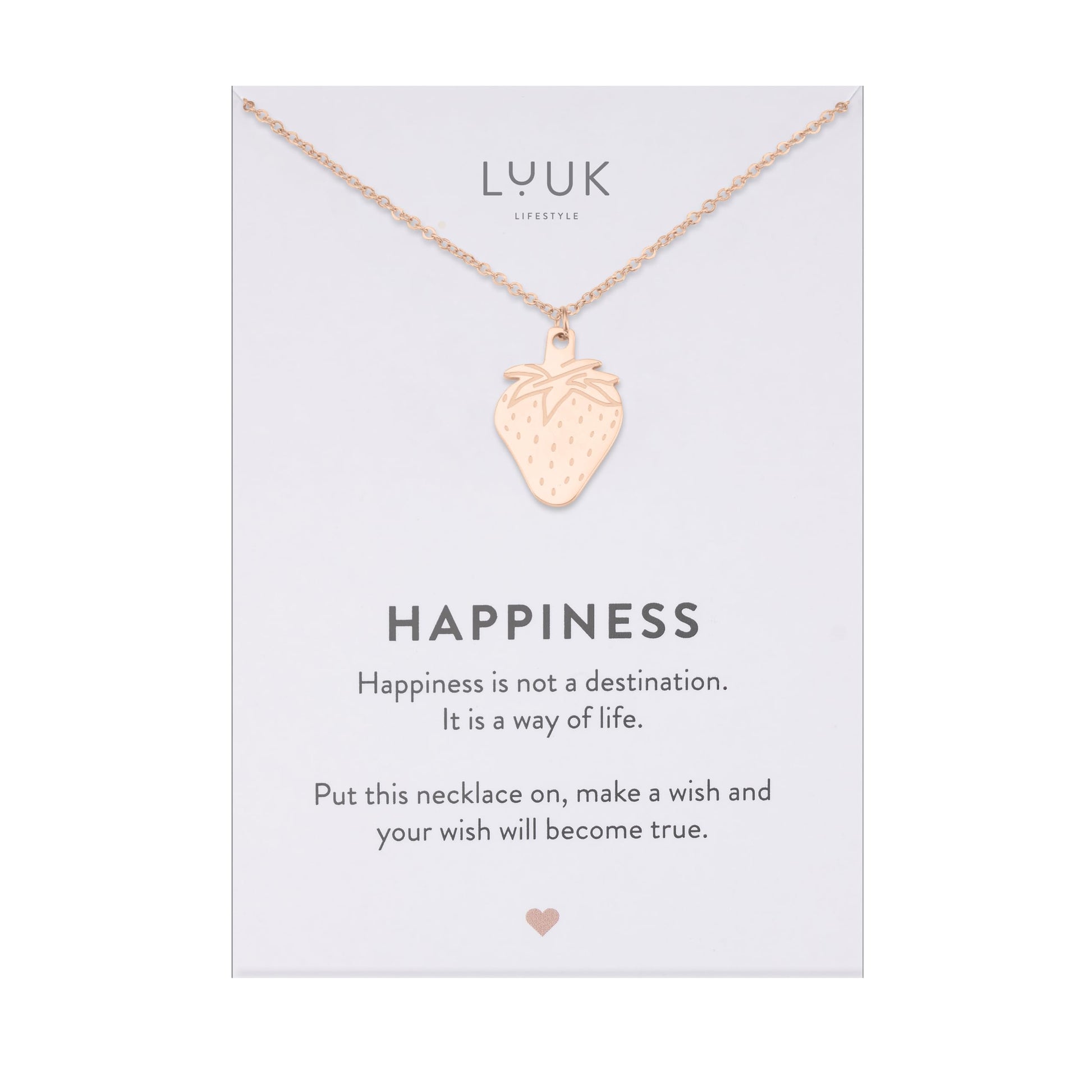 LUUK LIFESTYLE Filigrane Halsketten mit Anhänger und Karte mit HAPPINESS Spruch, zeitloses Design und moderne Motive, in Silber, Gold und Rosegold
