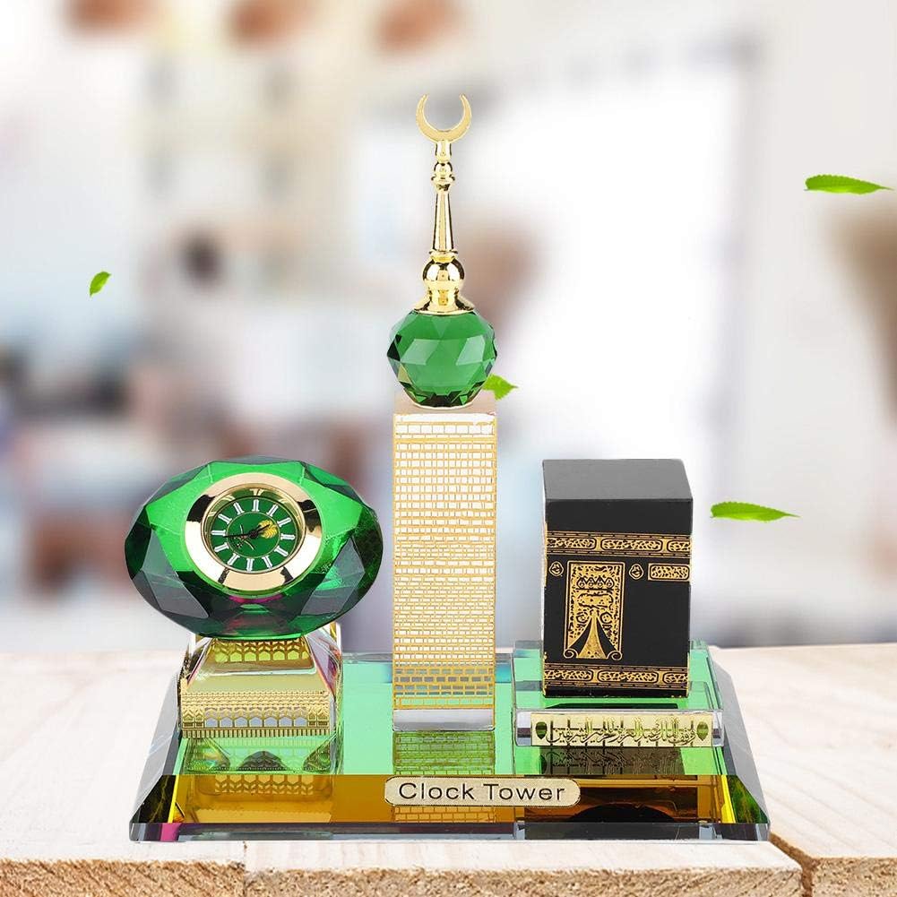 Oumefar Muslim Kaaba Clock, Tower Islamic Model Buddhist Mosque Miniature Model for Car Ornament Home Office Table Decoration Home Kitchen Décor Products Accents Collectible Vehicles Handmade with