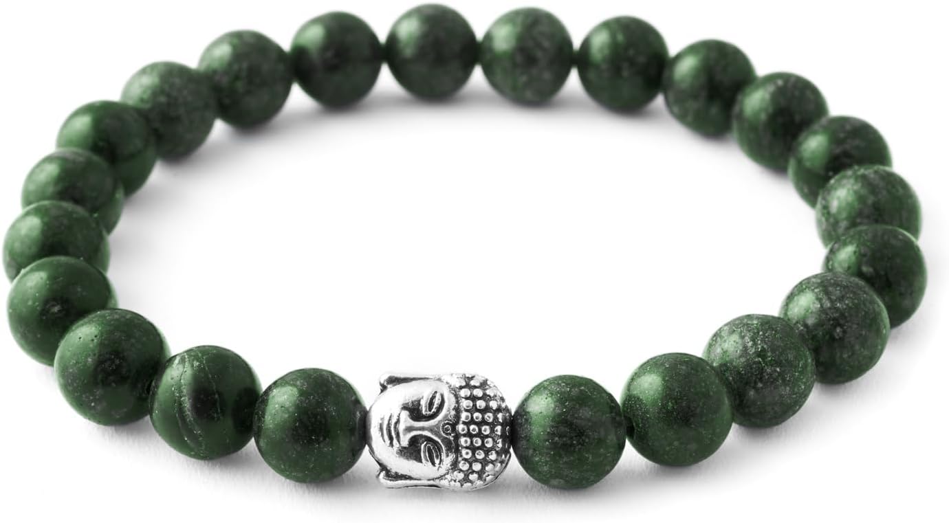 BERGERLIN Buddha Armband - Naturstein geprüft in Deutschland, mit echten Naturstein oder Lavastein Perlen - Naturstein Armband mit Echtheitszertifikat für Damen und Herren