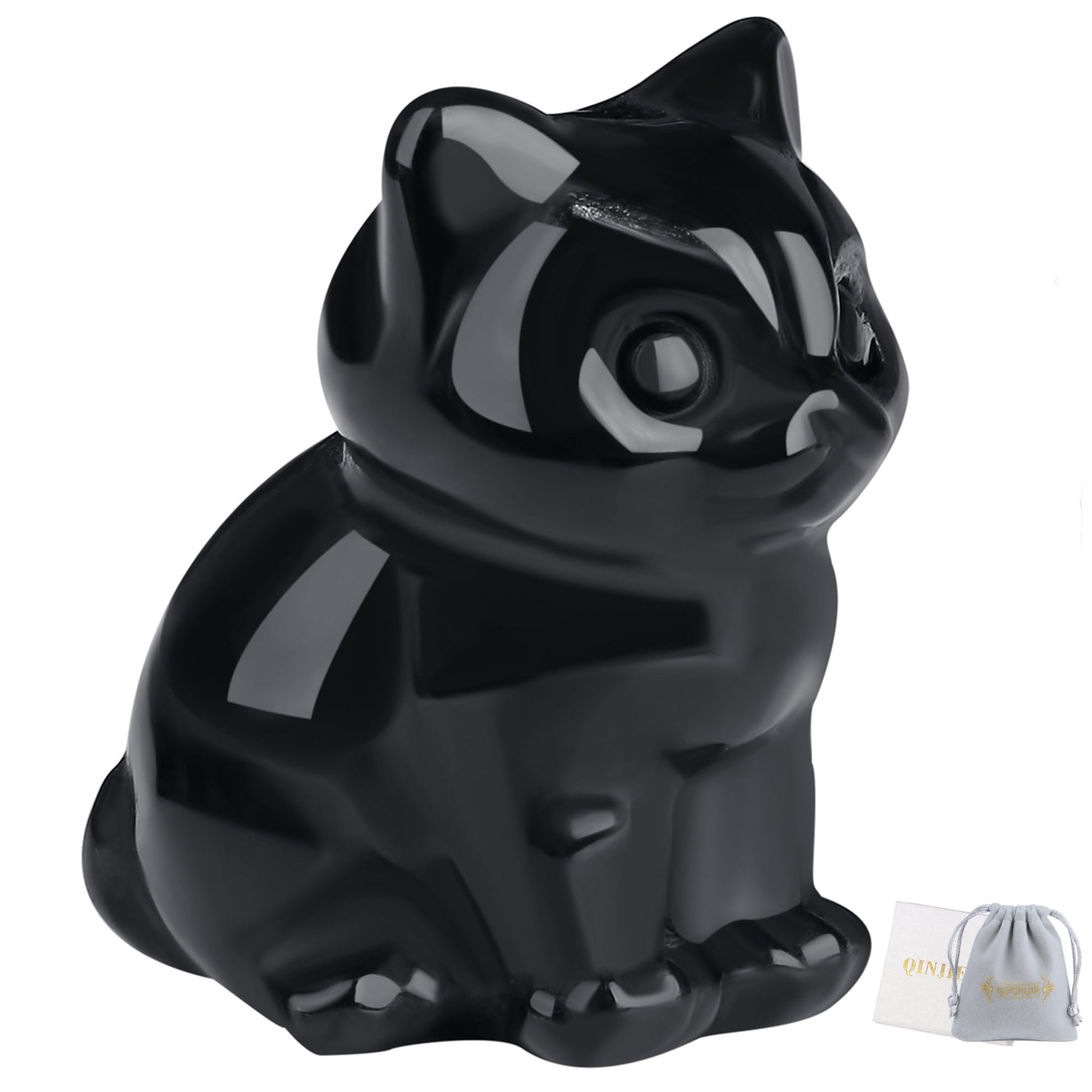 QINJIEJIE Dalmatian Jasper Cat Crystals Figurine Sleeping Cat Figure Statue Gemstones Sculpture Lucky Kitten Cute Decoration Men Women