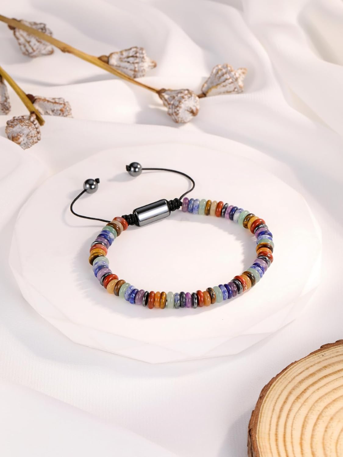 GEHECRST 7 Chakra Armband Edelstein Armbänder Natürliche Chakra Steine Yoga Armband Healing Reiki Energietherapie Glückbringen Edelstein für Damen Herren (Stil 6)