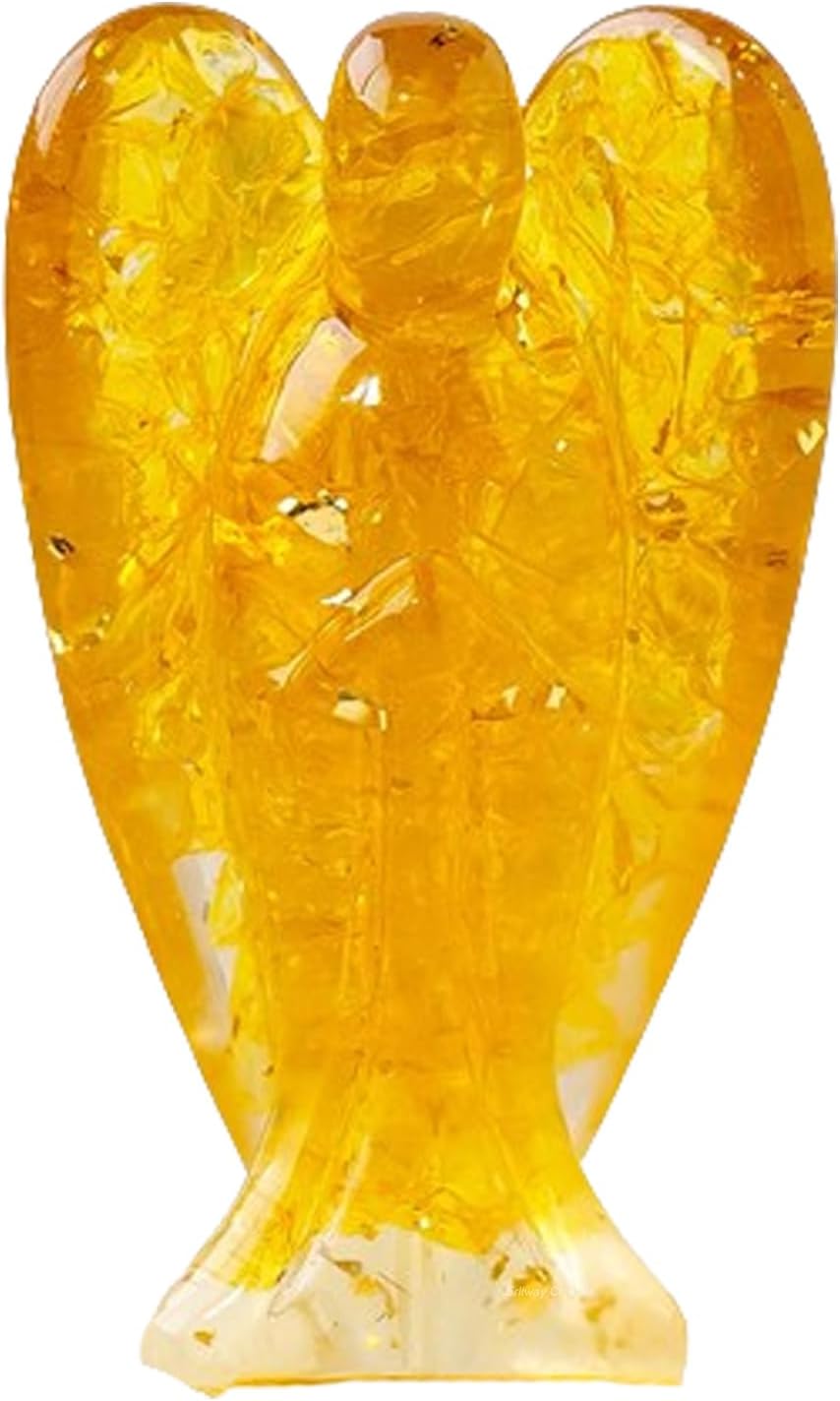 Erliway 7.8cm Large Deep Citrine Crystal Guardian Angel Figures, Natural Healing Crystal Chips Resin Angel Statue for Peace Meditation Easter Home Decor Gifts
