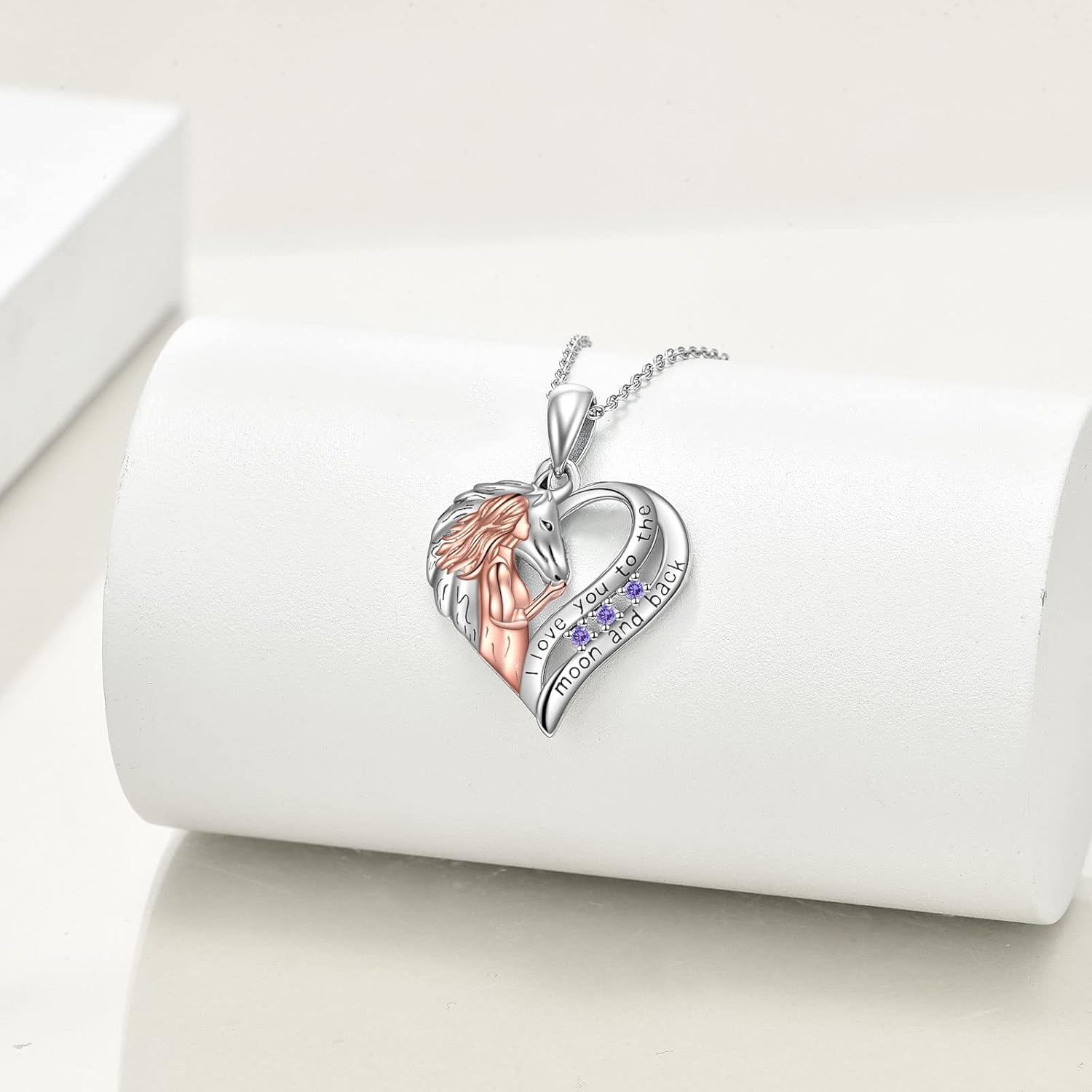YAFEINI Pferde Kette Schmuck Geschenke Sterling Silber Ich liebe dich bis zum Mond und zurück Pferd und Mädchen Liebe Herz Anhänger Halskette für Damen Mädchen