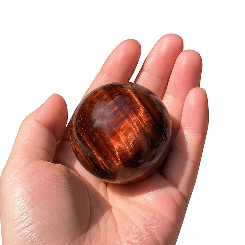 2.4-2.8 inch Natural Red Tiger Eye Crystal Ball with Stand, Hand Polished Quartz Massage Sphere, Reiki Healing Gemstone Ball, Feng Shui Room Desktop Decorative Rock Orb