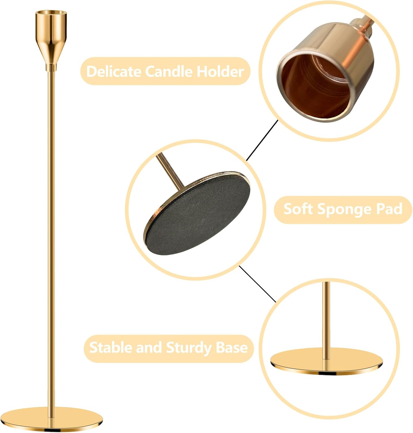 Candle Holder Gold Candle Holder Candle Holder Tall Cone Candle Holder for Home Decoration, Wedding, Dinner, Party, Anniversary, Fits 3/4" Thick Candles and LED Candles (Set of 6)