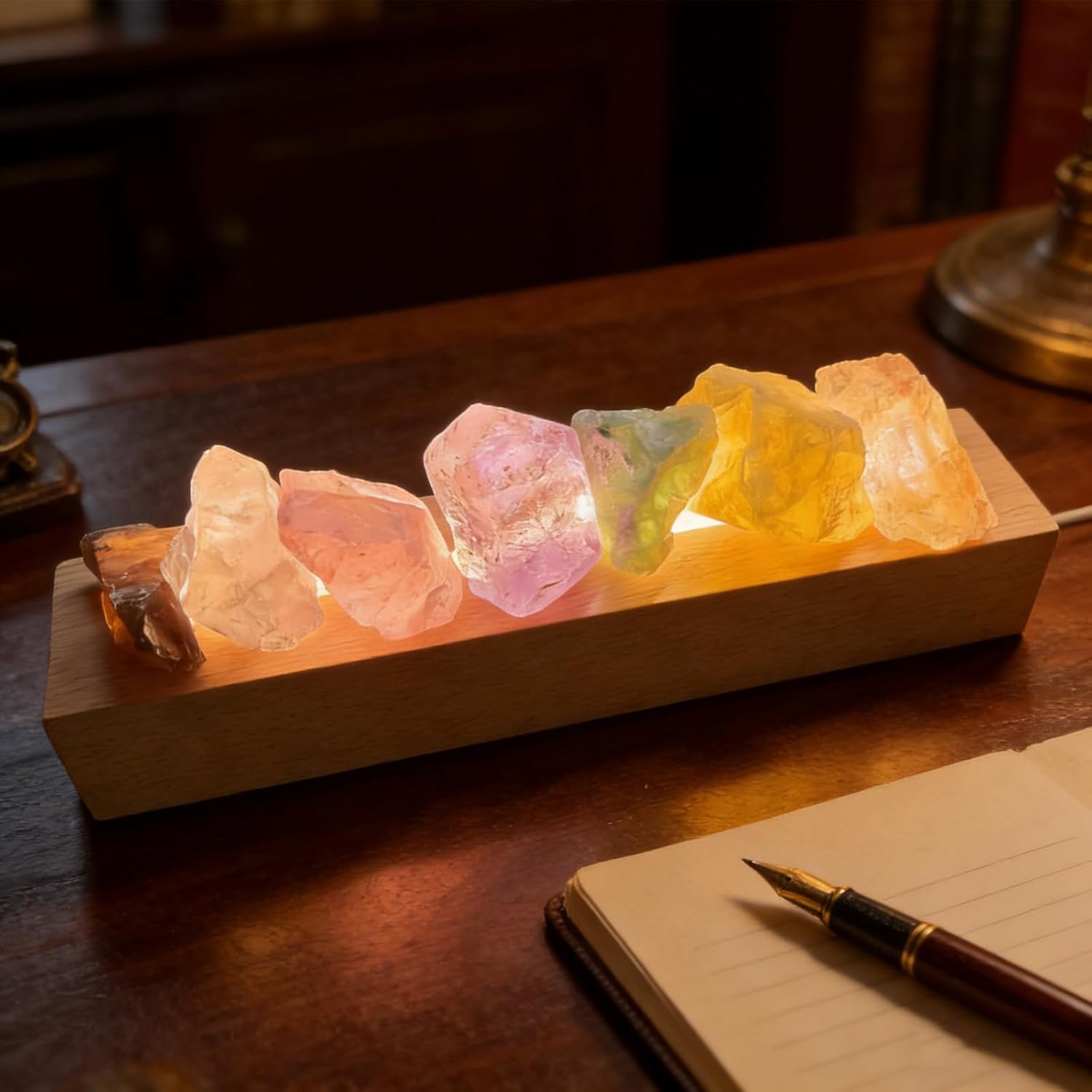 Salt lamp, salt crystal lamp, bedside lamp, with LED wooden base, salt stone lamp on wooden base, crystal lamps salt, salt lamp, for yoga, spa, meditation, living room decoration
