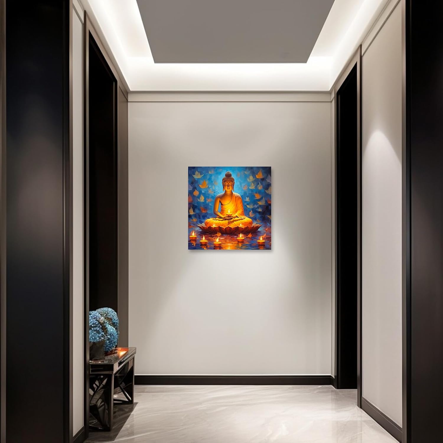 LZIMU Buddha Canvas Wall Art Buddha Statue Painting Prints Zen Pictures Buddhist Spiritual Artwork for Office Yoga Spa Meditation Room Framed(Picture-1, (12.00" x 12.00"))