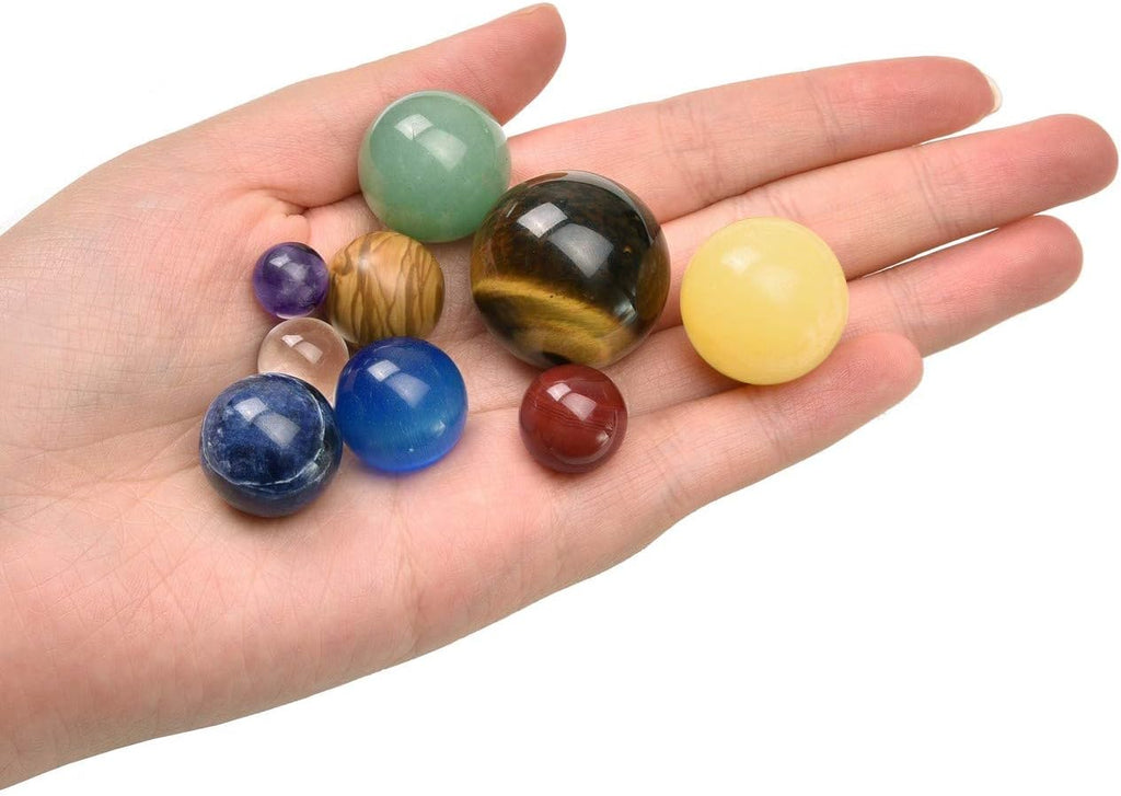 CrystalTears Planeten Stein Deko Universum Galaxy Asteroid Steinkugeln Ornament Sonnensystem Handgemachte Edelstein Haus Büro Tische Dekoration (Neun Planeten Deko)