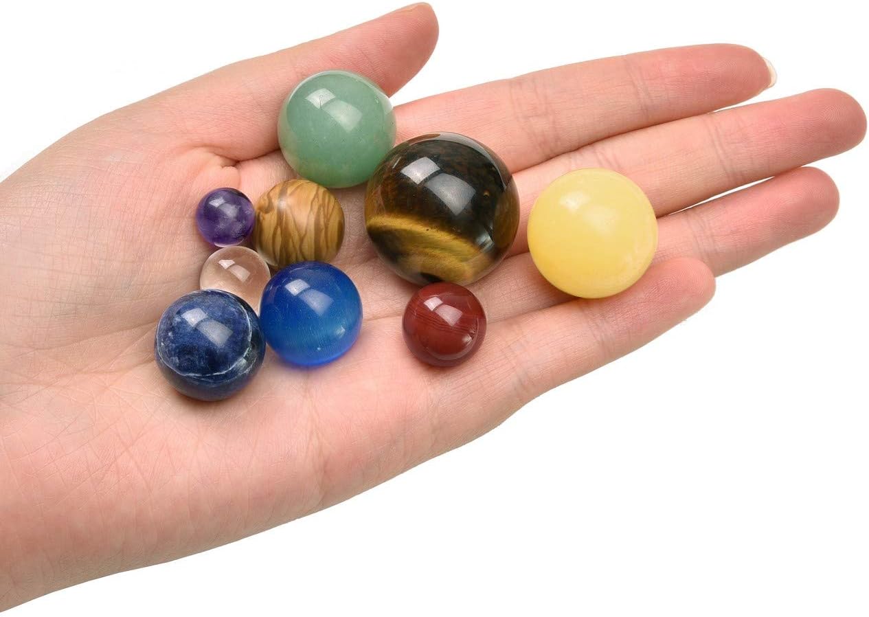 CrystalTears Planeten Stein Deko Universum Galaxy Asteroid Steinkugeln Ornament Sonnensystem Handgemachte Edelstein Haus Büro Tische Dekoration (Neun Planeten Deko)