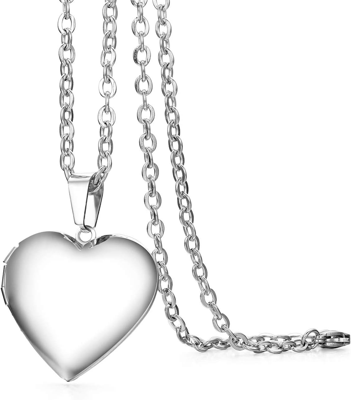 Cupimatch Heart Locket for Opening: Chain with Heart Necklace Pictures Photo Pendant Women's Amulet Necklace Stainless Steel Hinged with 45 cm Chain