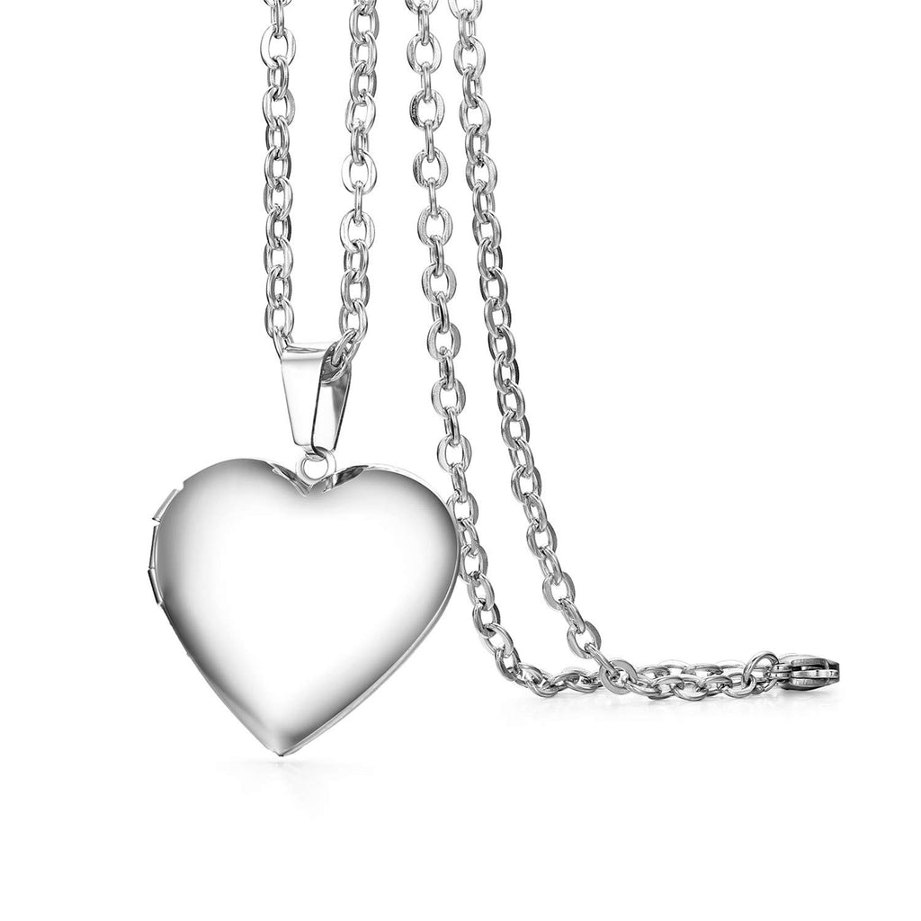Cupimatch Heart Locket for Opening: Chain with Heart Necklace Pictures Photo Pendant Women's Amulet Necklace Stainless Steel Hinged with 45 cm Chain