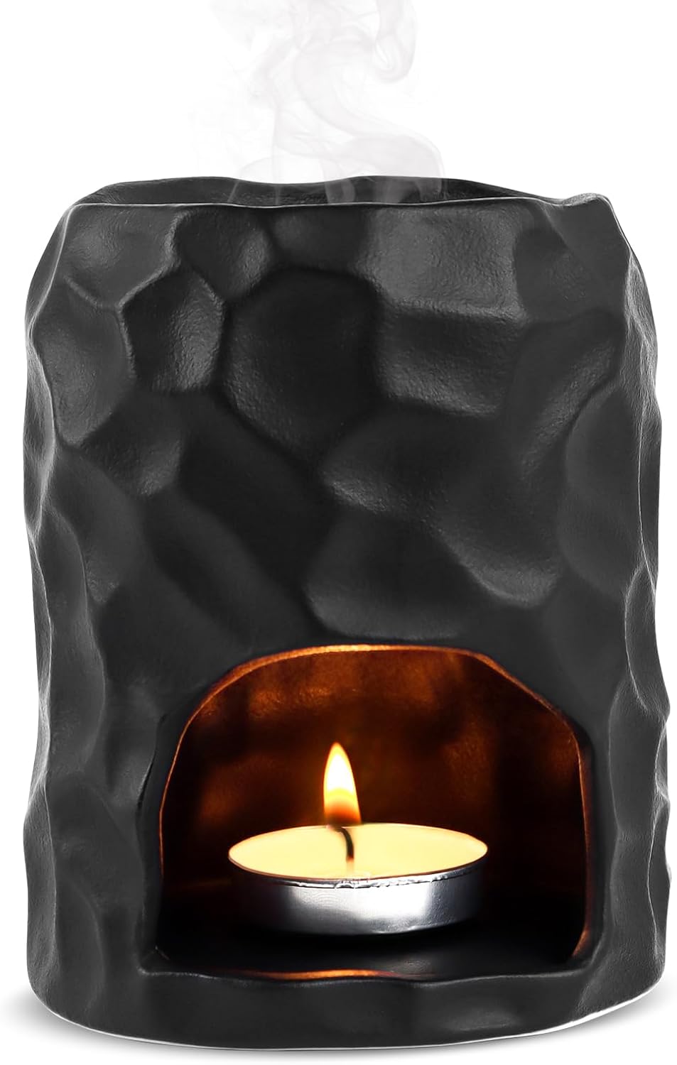 Ceramic Fragrance Lamp Tea Light for Essential Oils, Minimalist Fragrance Light, Aroma Lamp, High-Quality Oil Lamp, Tea Light, Oil and Wax Diffuser, Fragrance Oil Lamp, Matte Black