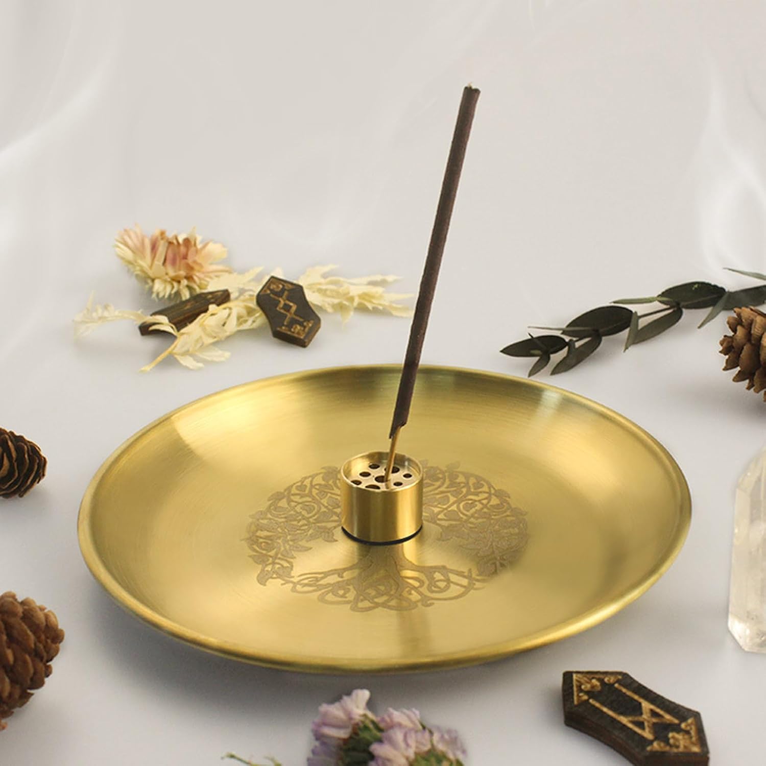 Pagans Ritual Tablett Aus Edelstahl Altar Mit Baummuster Teller Einzigartige Tischdekoration Kerzenhalter Räuchergefäße Pagans Ritual Tablett Dekoration Edelstahl Ornament Schreibtischzubehör