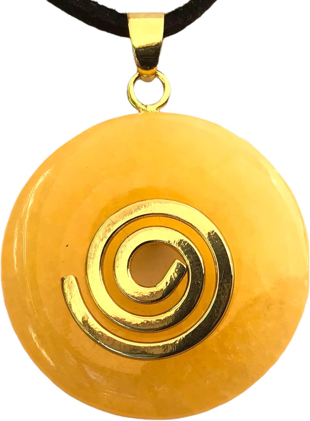 Premium Necklace with Orange Calcite Gemstone Donut with Gold Pendant and 80 cm Leather Cord | Healing Stone | Gemstone | Chakra Stone, Crystal Gemstone Crystal gemstone orange calcite