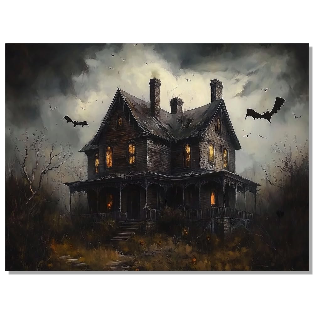 incstirup Vintage Moody Halloween Wall Art Raven-Crow Poster For Farmhouse Cottage Gothic Wall Decor-Dark Academia Art Canvas Print Picture For Room Bedroom Halloween Decor