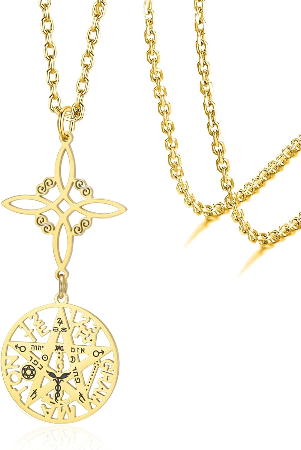 VASSAGO Witch Knot Tetragram Pentagram Necklaces Celtic Knot Pendant Double Protection Witchcraft Pagan Amulet Irish Jewellery for Women Men