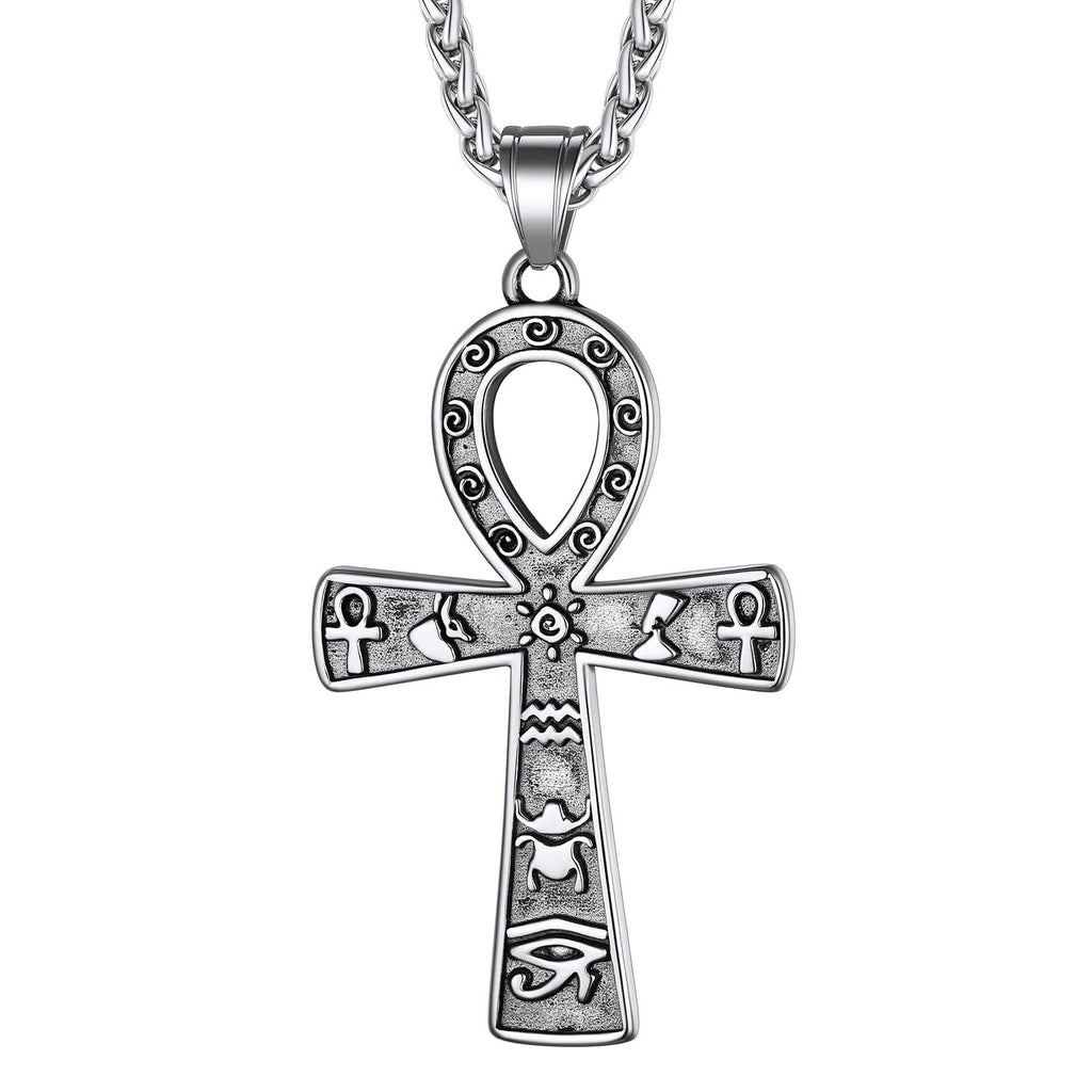 Richsteel Edelstahl Ägyptische Kreuzkette für Herren Jungen Religiöser Amulett Horusauge Kette Ankh Schmuck für Geburtstag Vatertag