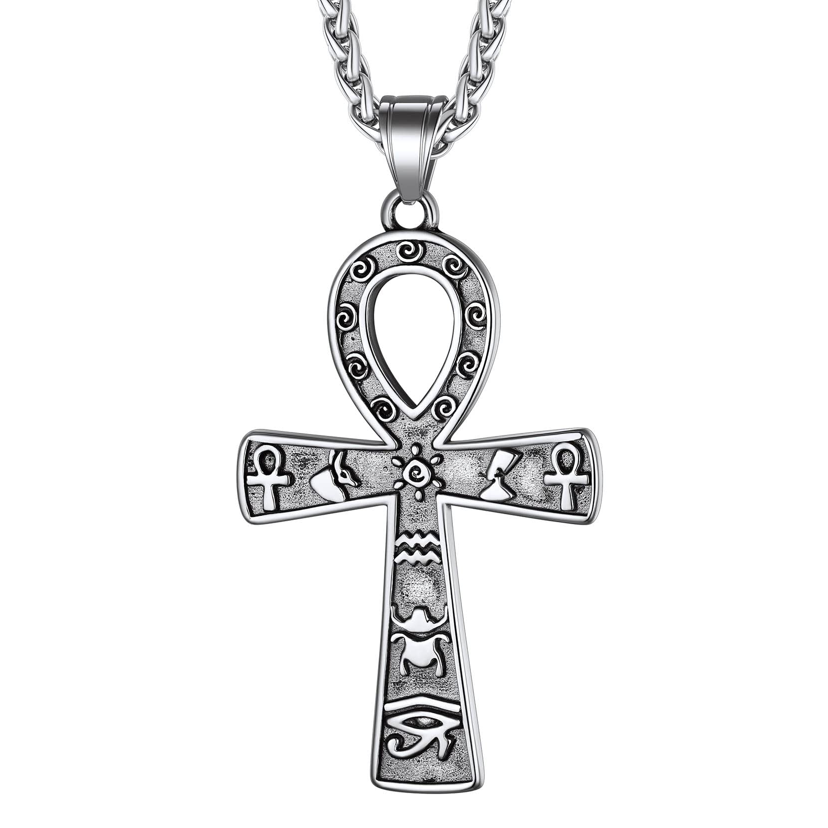 Richsteel Edelstahl Ägyptische Kreuzkette für Herren Jungen Religiöser Amulett Horusauge Kette Ankh Schmuck für Geburtstag Vatertag
