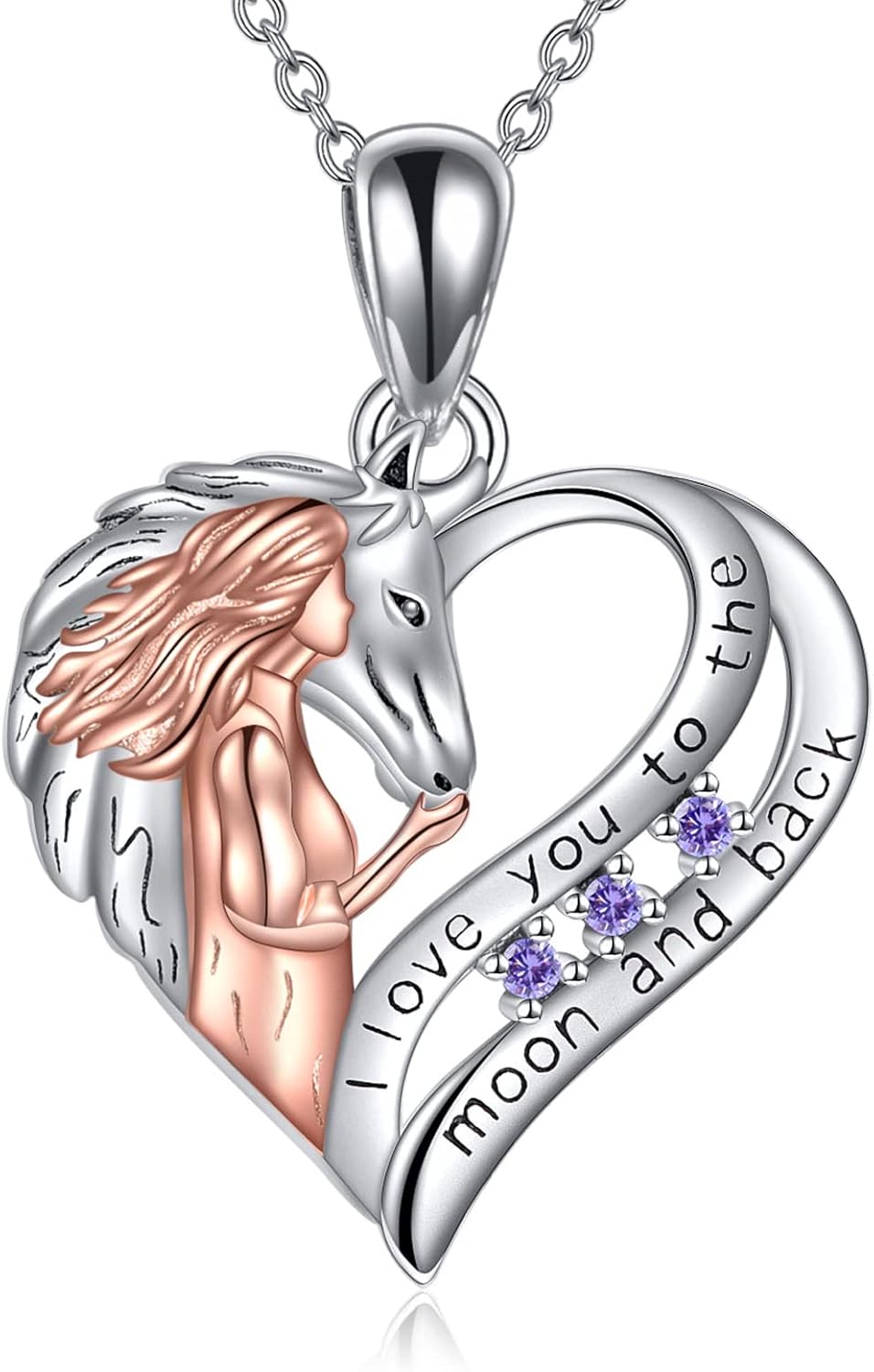 YAFEINI Pferde Kette Schmuck Geschenke Sterling Silber Ich liebe dich bis zum Mond und zurück Pferd und Mädchen Liebe Herz Anhänger Halskette für Damen Mädchen