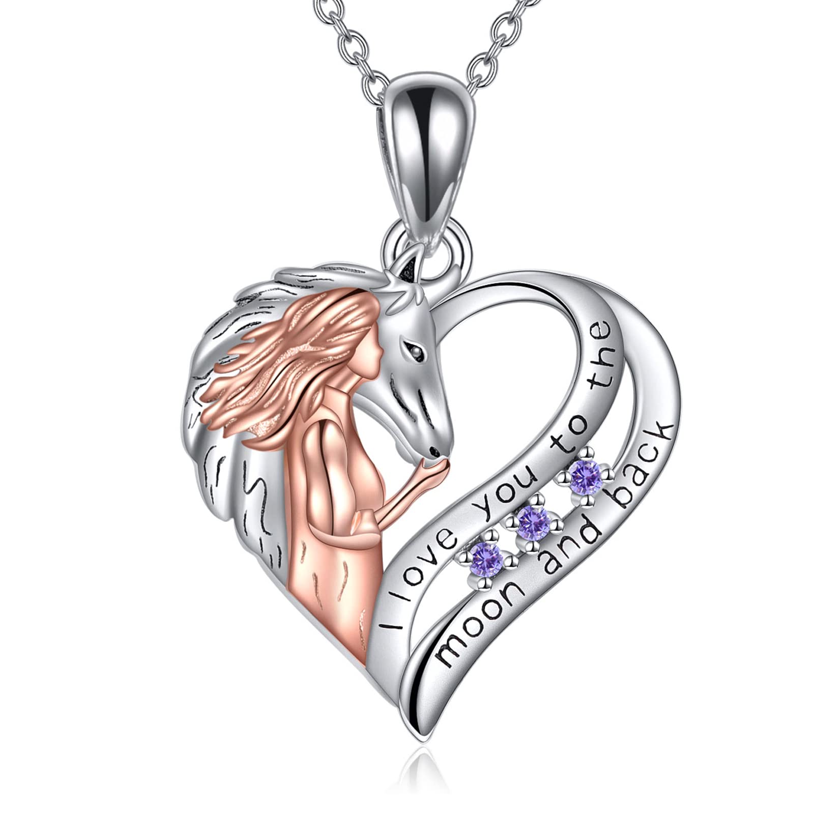 YAFEINI Pferde Kette Schmuck Geschenke Sterling Silber Ich liebe dich bis zum Mond und zurück Pferd und Mädchen Liebe Herz Anhänger Halskette für Damen Mädchen