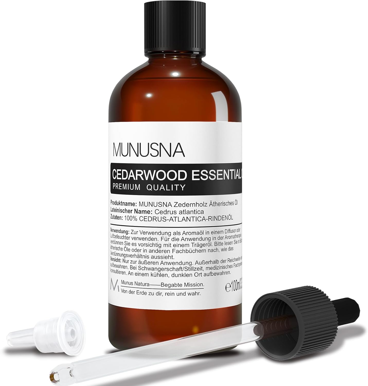 Zedernholzöl 100ML, MUNUSNA Ätherisches Öl Zedernholz Reines Natürlichs, Ätherische Öle Zeder für Glattes Haar, Duftöl Zedernöl für Diffuser, Seife, Kerzen, Cedarwood Oil
