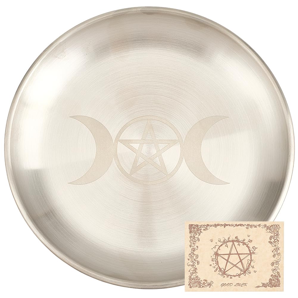 CREATCABIN Pentagramm Altarplatte Stern Tarotplatte Rituelles Brennen Kerzenhalter Teller Schalen Opfergaben Weihrauchbrenner Flache Schale Mit Altarkarte Tarotzubehör Für Hexerei Wicca Golden 14x14cm