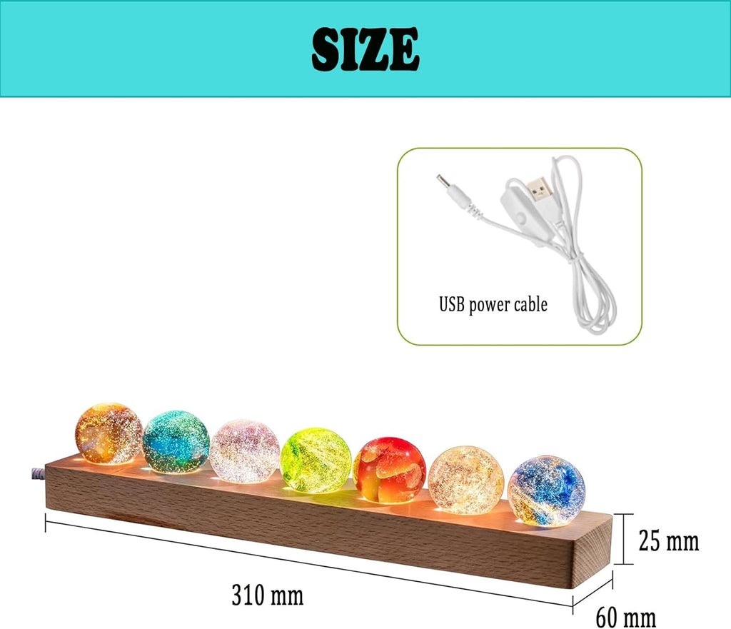 3D Kristallkugel Nachtlicht, Fantastische Sternkugel Nachtlicht, bunte Mini-Glas-Heilkugeln mit Holzsockel, Eisrissige Kristallkugel in 7 Farben, Fotografie Kugel Geschenk für Zuhause, Wohnzimmer (A)